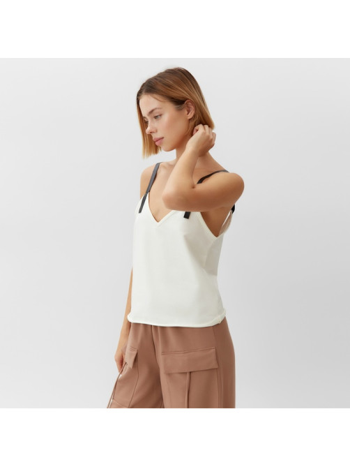 Топ с кожаными бретелями женский MINAKU : Casual Collection, белый, размер 48