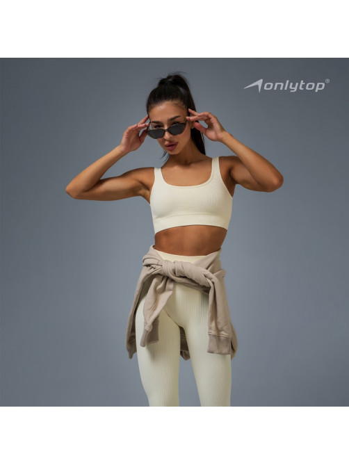 Топ спортивный в рубчик женский ONLYTOP, размер M, бежевый