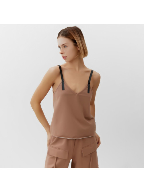 Топ с кожаными бретелями женский MINAKU : Casual Collection, бежевый, размер 48