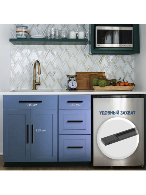 Ручка торцевая CAPPIO RP101BL, м/о 192 мм, цвет черный, 4 шт.