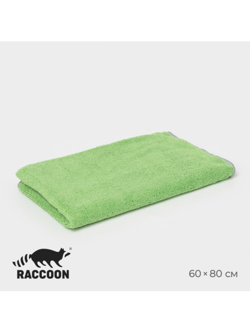 Тряпка для пола Raccoon, 250 г/м², 60×80 см, микрофибра, с оверлоком, 1 шт., зеленая