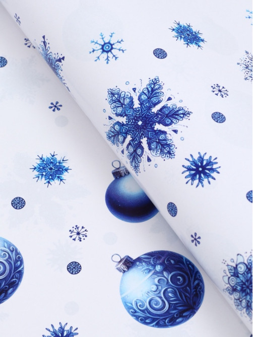 Бумага упаковочная новогодняя глянцевая «Снег и игрушки», двусторонняя, 1 лист 68×100±5% см