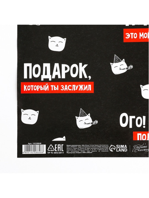Бумага упаковочная «Подарок, который ты заслужил», глянец, 1 лист, 70×100 см