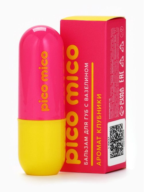 Бальзам для губ с вазелином, аромат: клубника, 3.8 г, PICO MICO