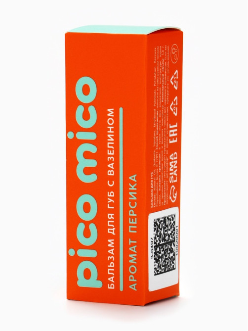 Бальзам для губ с вазелином, аромат: персик, 3.8 г, PICO MICO