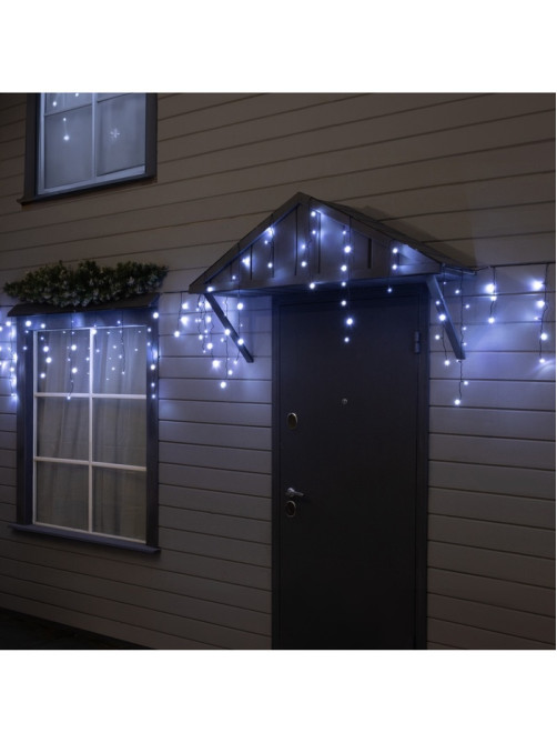 Гирлянда «Бахрома» 6×0.7 м, IP44, УМС, тёмная нить, 120 LED, свечение белое, 220 В