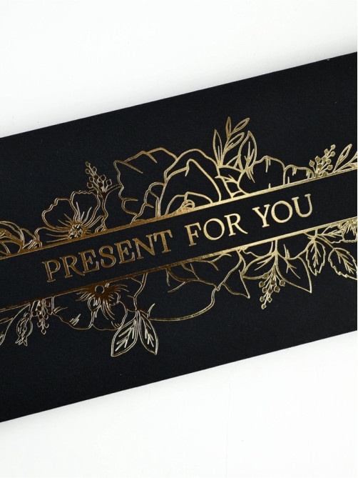 Конверт для денег Present for you, 16.5×8 см, тиснение, чёрный крафт