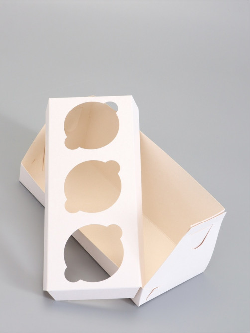 Коробка кондитерская складная под 3 капкейка, белая, 24×10×10 см