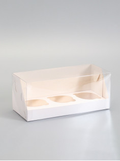 Коробка кондитерская складная под 3 капкейка, белая, 24×10×10 см