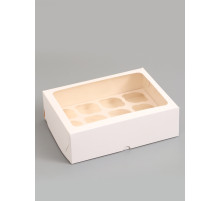 Коробка под 12 капкейков с окном, белая 32.5×25.5×10 см, 5 шт.