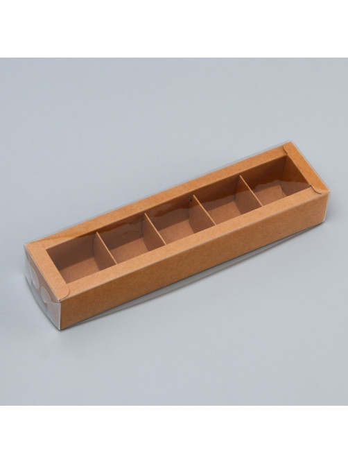 Коробка для 5 конфет, Крафт с прозрачной крышкой, 22×5.5×3.5 см