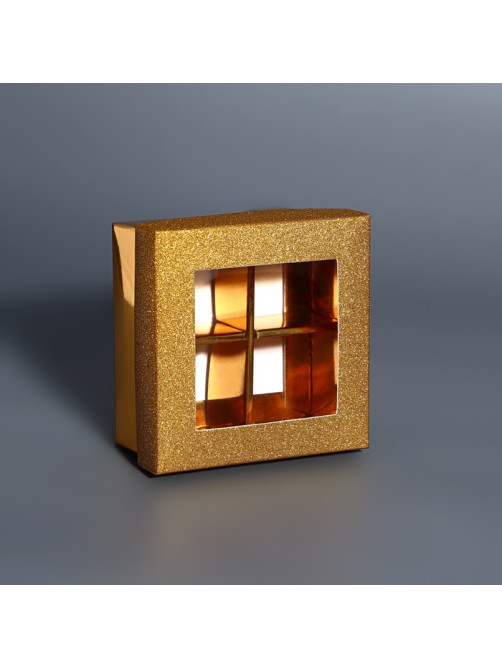 Коробка для 4 конфеты золото глиттер, 8.5×8.5×4 см