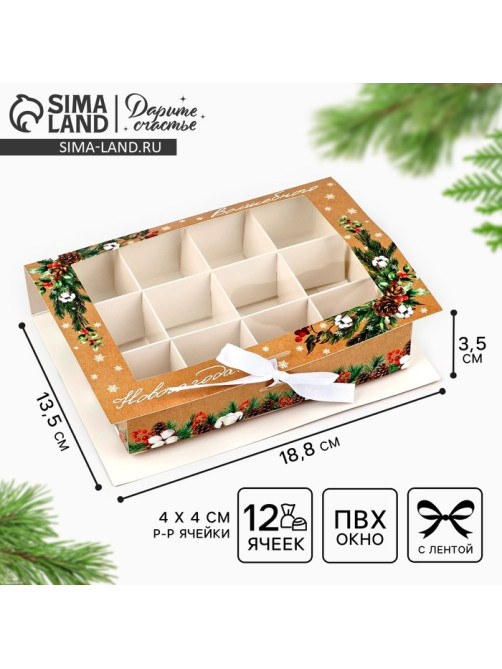 Коробка под 12 конфет с ячейками «Волшебного Нового года!» 18.5×13.5×3.5 см