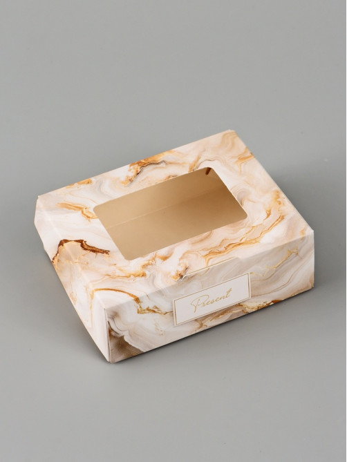 Коробка подарочная с окном «Мрамор», 10×8×3.5 см, самосборная