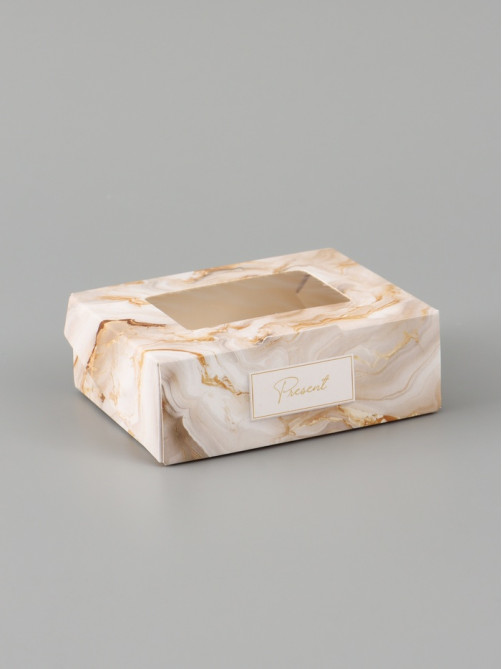 Коробка подарочная с окном «Мрамор», 10×8×3.5 см, самосборная