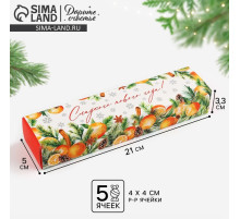 Коробка для конфет, кондитерская упаковка, 5 ячеек, «Новогодняя ботаника», 5×21×3 см