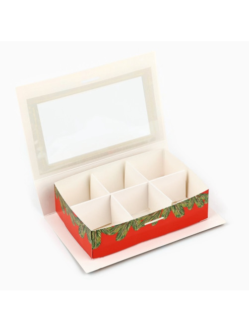 Коробка под 6 конфет с ячейками «Новогодние атрибуты» 14.5×9.5×3.5 см