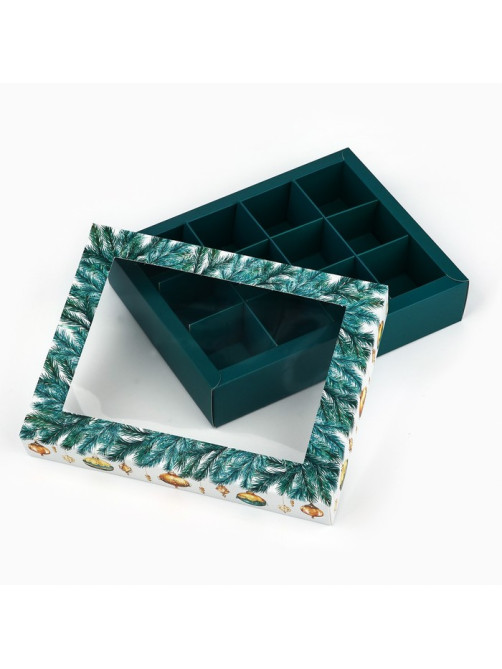 Коробка складная под 12 конфет новогодняя «Ёлочные игрушки», 14×18×3.5 см