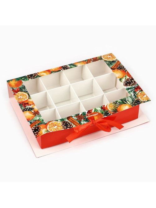 Коробка под 12 конфет новогодняя с ячейками «Аромат праздника» 18.5×13.5×3.5 см