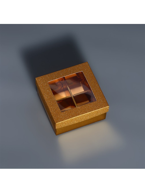 Коробка для 4 конфеты золото глиттер, 8.5×8.5×4 см