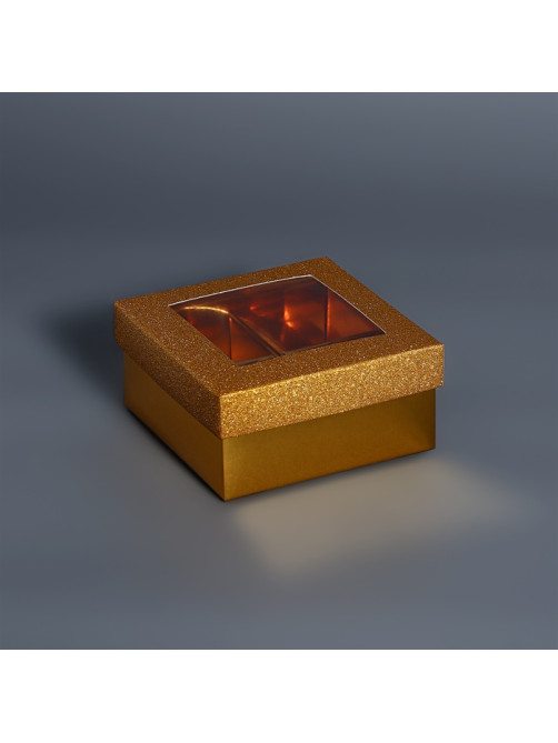 Коробка для 4 конфеты золото глиттер, 8.5×8.5×4 см