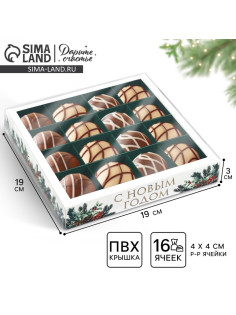 Коробка под 16 конфет с ячейками «Новогодняя ботаника», 19×19×3 см