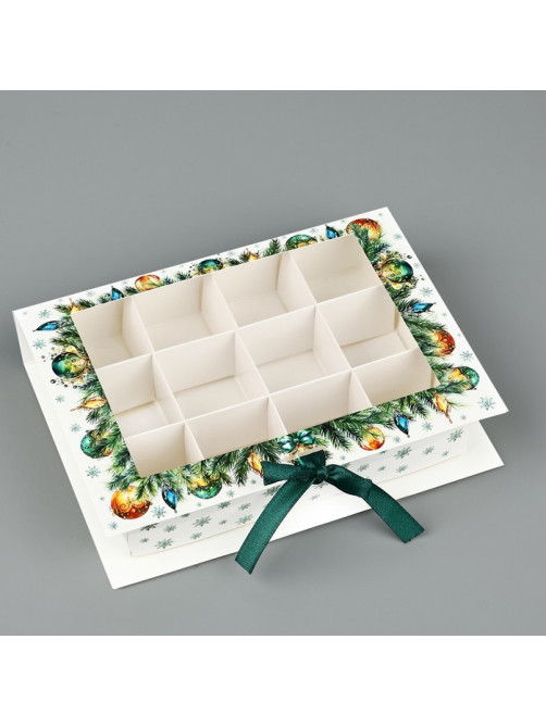 Коробка под 12 конфет с ячейками «С Новым годом!» 18.5×13.5×3.5 см