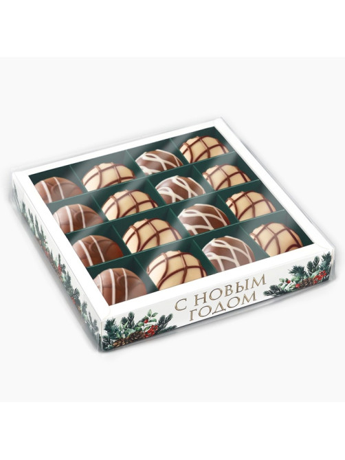 Коробка под 16 конфет с ячейками «Новогодняя ботаника», 19×19×3 см