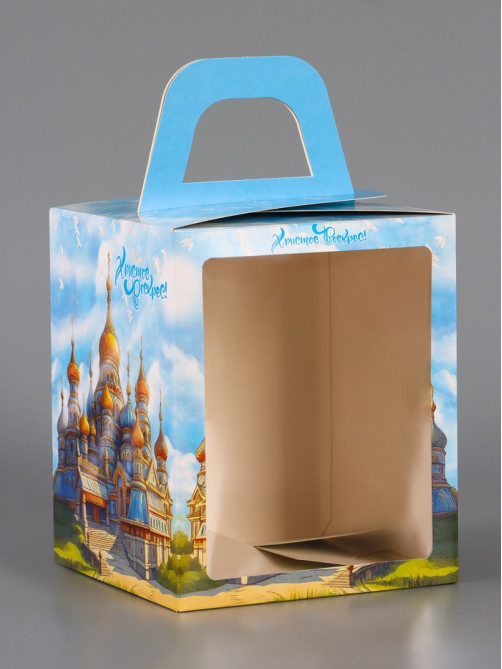 Коробка подарочная пасхальная с окном «Русский Храм», 15×15×18 см