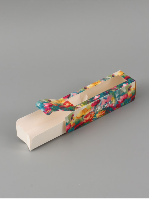 Коробка подарочная с окном «С любовью. Цветы», 18×5.5×5.5 см, самосборная