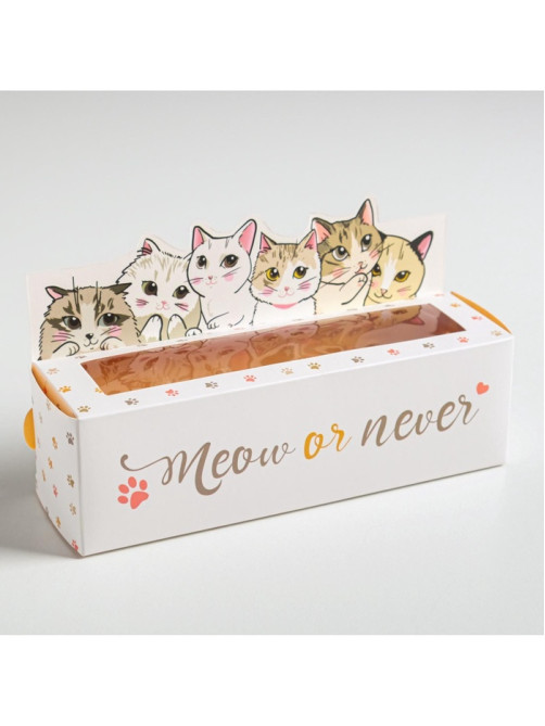 Коробка для макарун кондитерская, упаковка «Meow or never», 18 х 5,5 х 5,5 см
