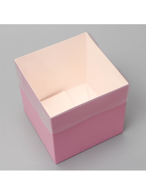 Коробка для подарков и цветов с PVC крышкой, розовая, 12×12×12 см