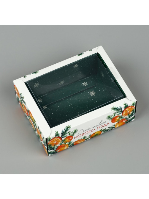 Коробка складная с пластиковой крышкой «Счастливого Нового года», 11.5×9×4 см