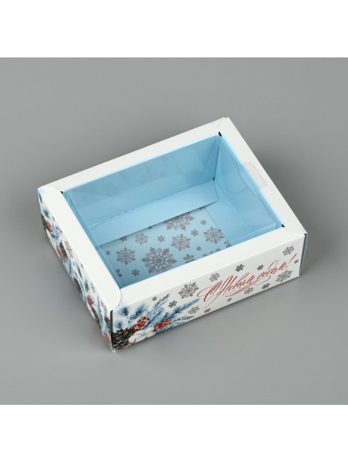 Коробка складная с пластиковой крышкой «С Новым годом!», 11.5×9×4 см