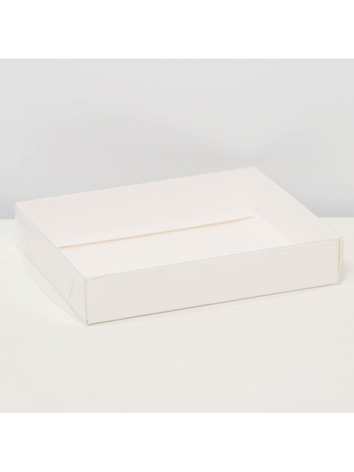 Коробочка сборная с прозрачной крышкой 16×13×3 см, белая
