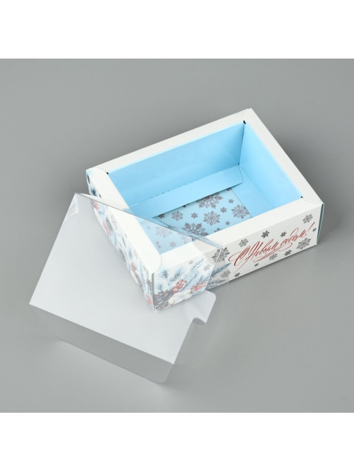 Коробка складная с пластиковой крышкой «С Новым годом!», 11.5×9×4 см