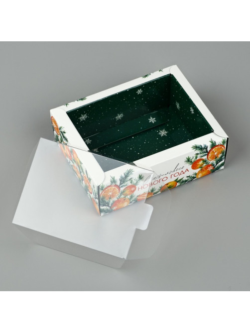 Коробка складная с пластиковой крышкой «Счастливого Нового года», 11.5×9×4 см