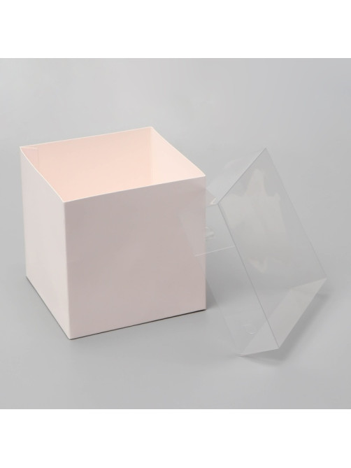 Коробка для цветов с PVC крышкой, 12×12×12 см, белая