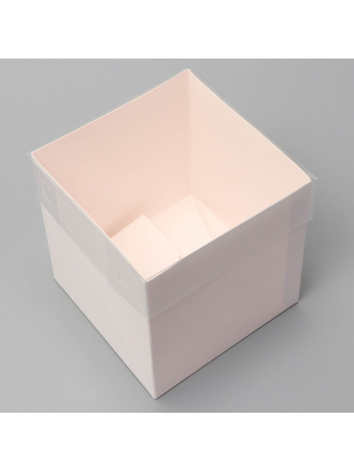 Коробка для цветов с PVC крышкой, 12×12×12 см, белая