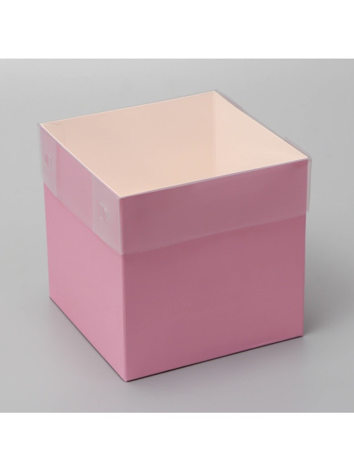 Коробка для подарков и цветов с PVC крышкой, розовая, 12×12×12 см
