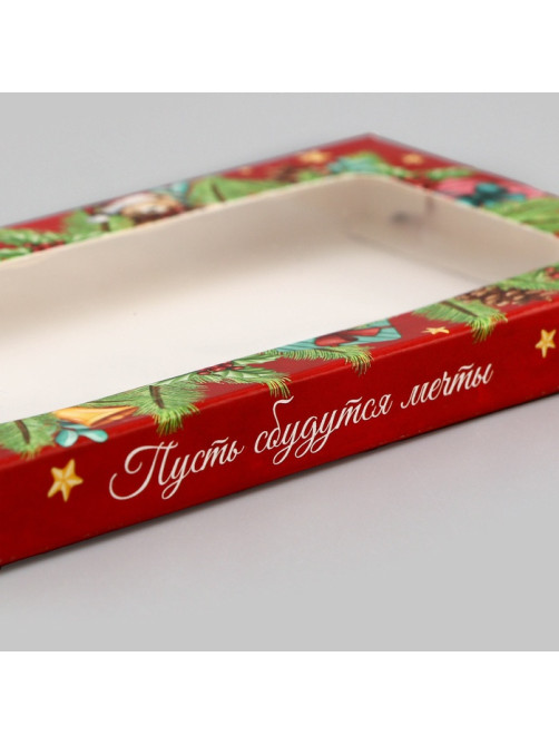 Коробка под шоколад новогодняя с окном «Верь в Чудеса», 17×8×1.4 см
