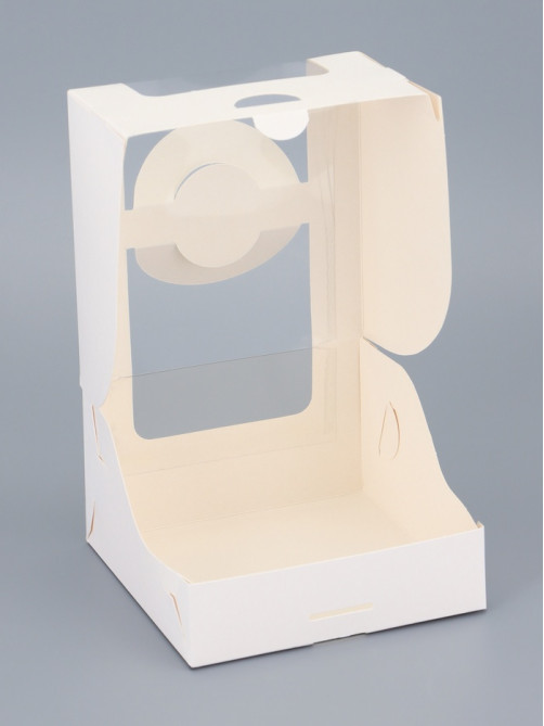 Коробка под бенто - торт с окном, белая, 14×14×8 см