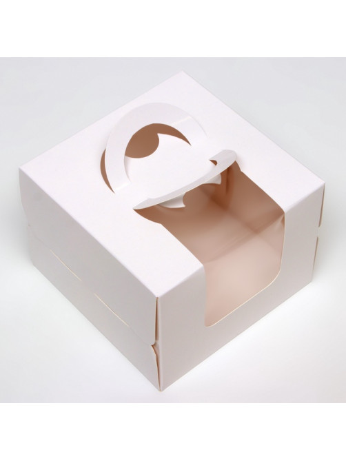 Коробка под бенто - торт с окном, белая, 13.5×13.5×10 см