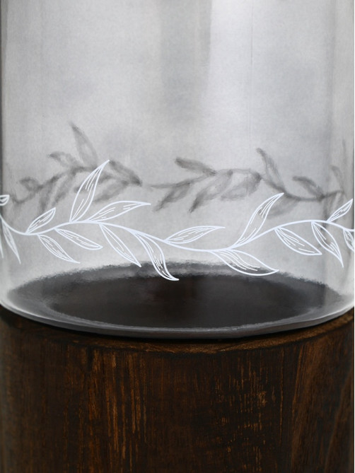 Ваза для цветов с деревянной подставкой из темного стекла, 25.5×10 см, 1.25 литра