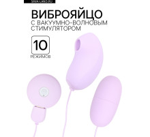 Виброяйцо с вакуумно-волновым стимулятором клитора, повербанк, софт-силикон, фиолетовый