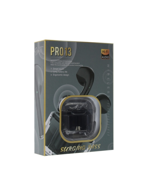 Наушники беспроводные Mybit Pro13, TWS, вкладыши, Bluetooth 5.0, 30/180 мАч, чёрные в прозрачном кейсе