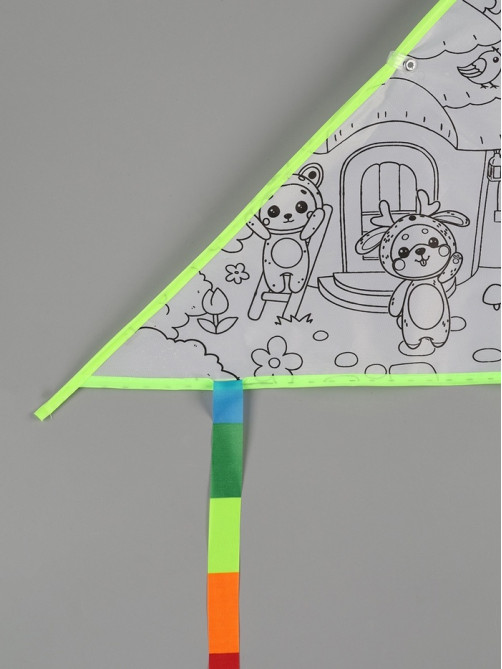 Воздушный змей - раскраска Funny toys «Зверятки», 80 см, 6 фломастеров