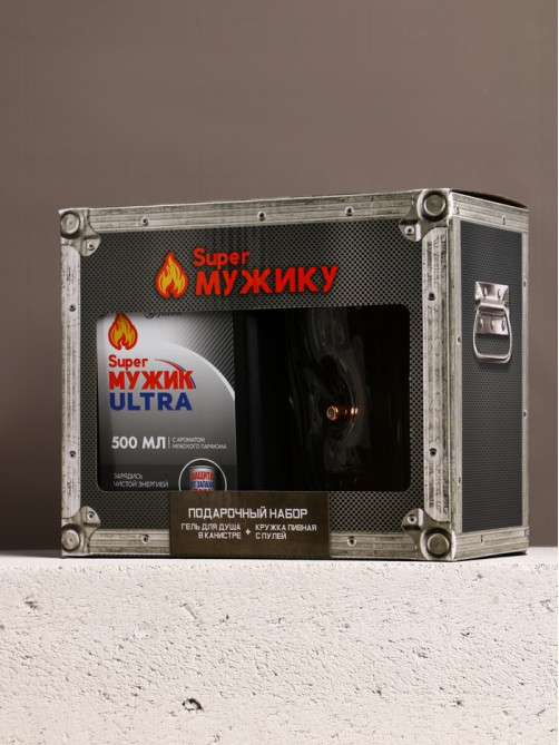 Подарочный набор Super ultra, гель для душа канистра 500 мл и стакан с пулей, HARD LINE