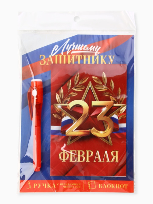 Подарочный набор: ручка с невидимыми чернилами и блокнот А6, 16 л. «Лучшему защитнику 23 февраля»