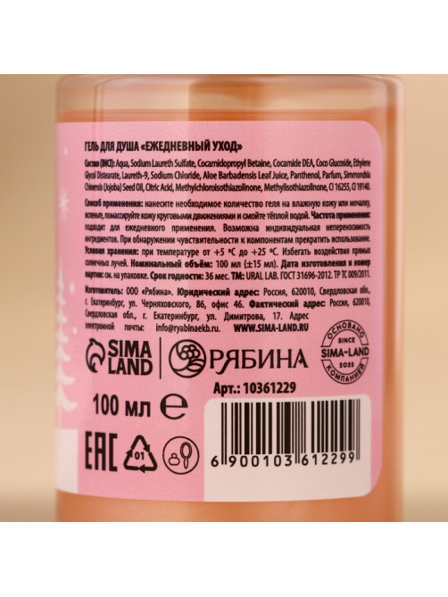 Новогодний подарочный набор косметики «Счастливого праздника», гель для душа 2×100 мл и мочалка для тела, URAL LAB